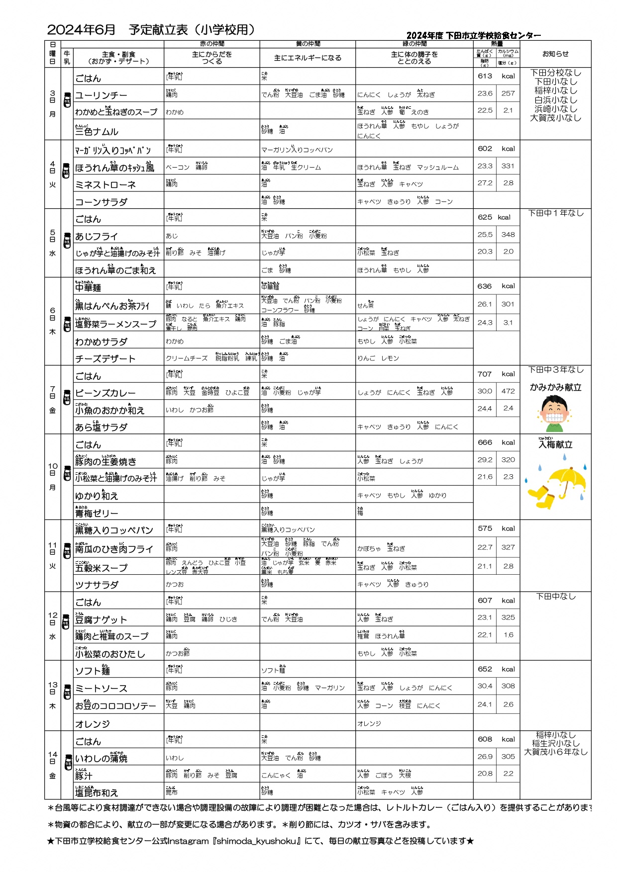 R6.6予定献立表（前半）